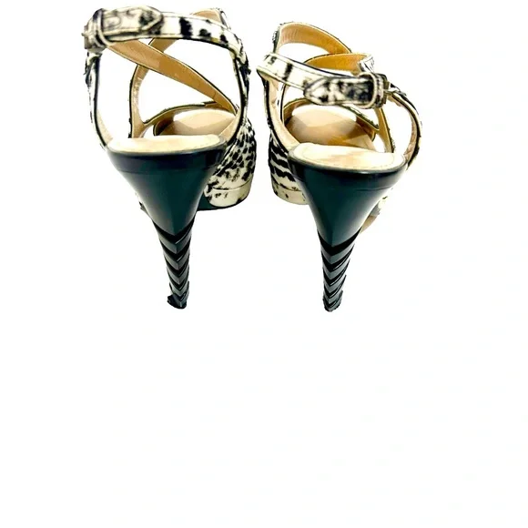 Proenza Schouler Black White Crisscross Strap Peep Toe Fishbone Heels, 38.5=8.5 - Picture 5 of 12